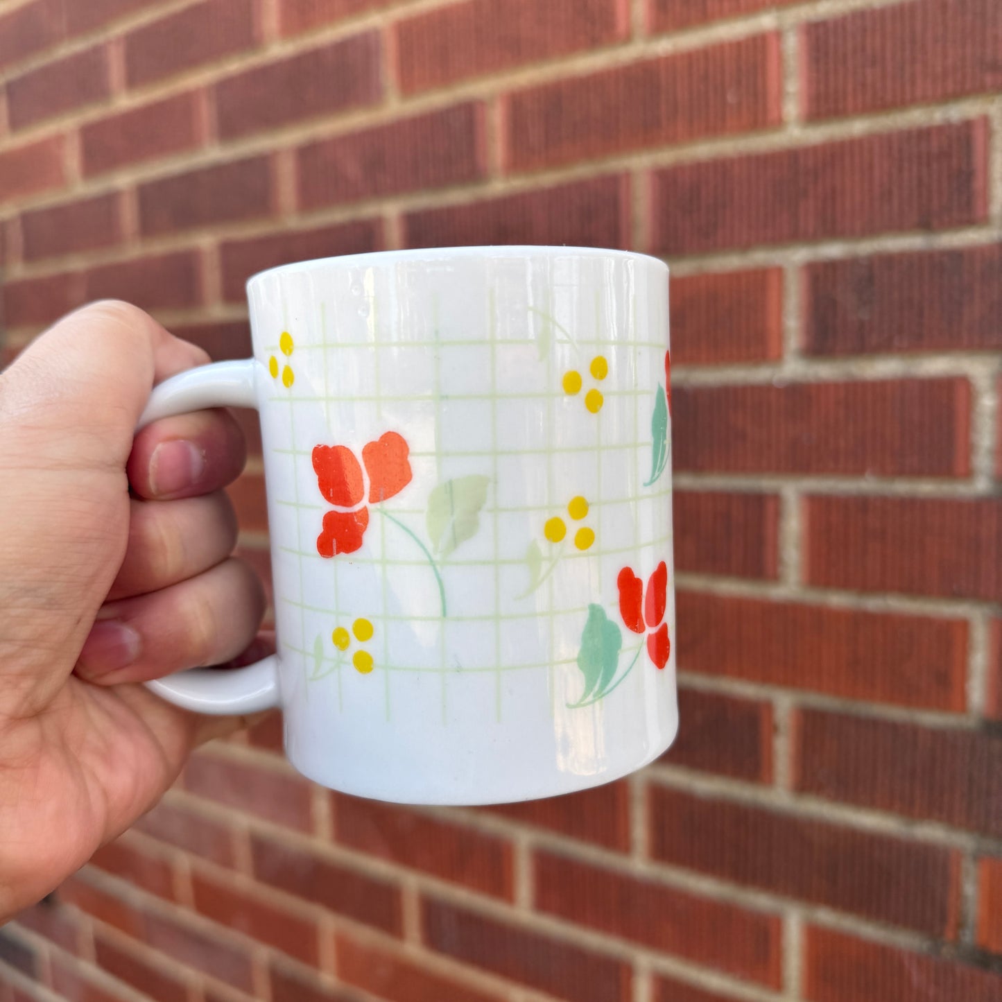 Floral Colorblock Coffee Mug (Light Green GridLines)