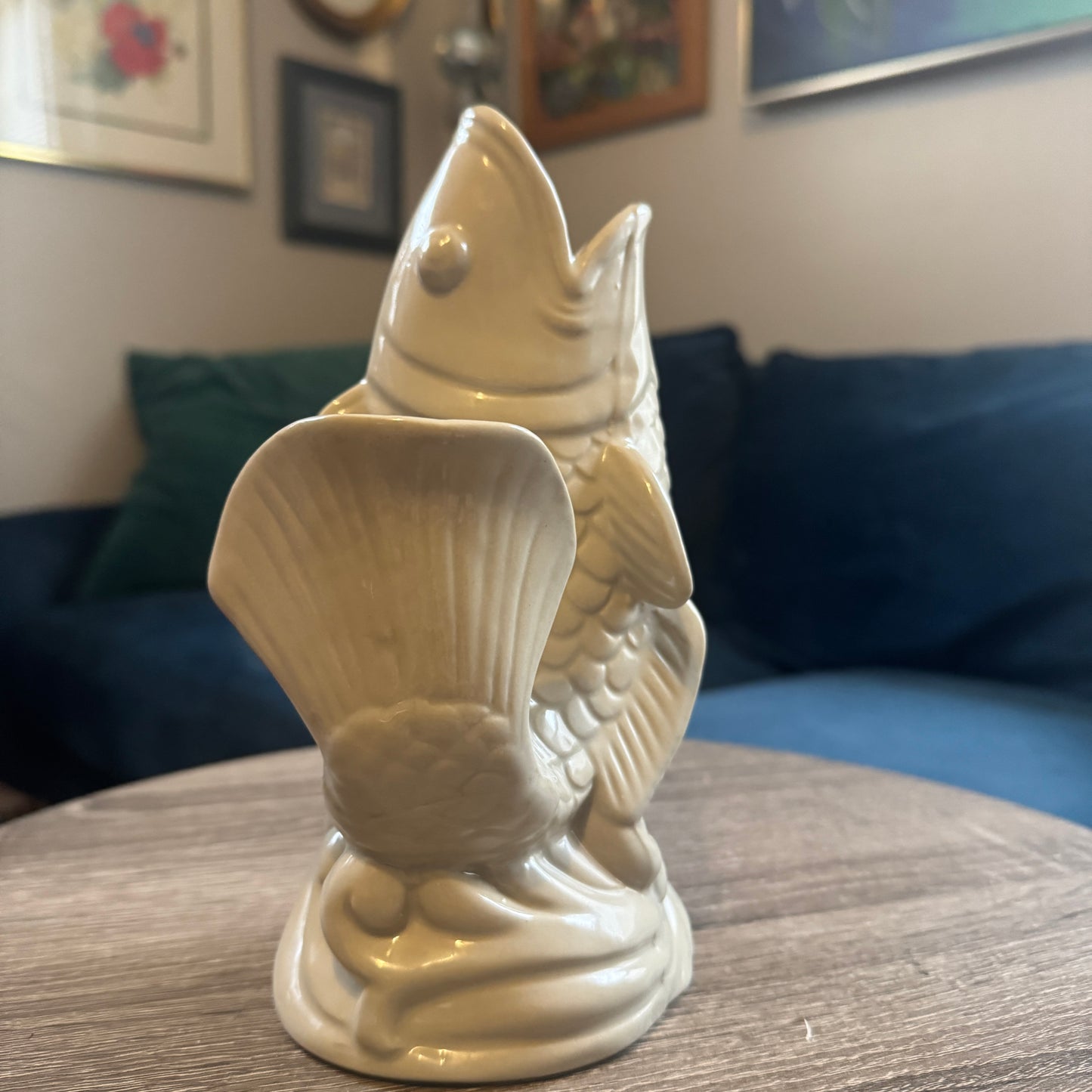 Vintage Ceramic White Koi Fish Vase