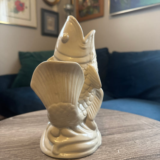 Vintage Ceramic White Koi Fish Vase