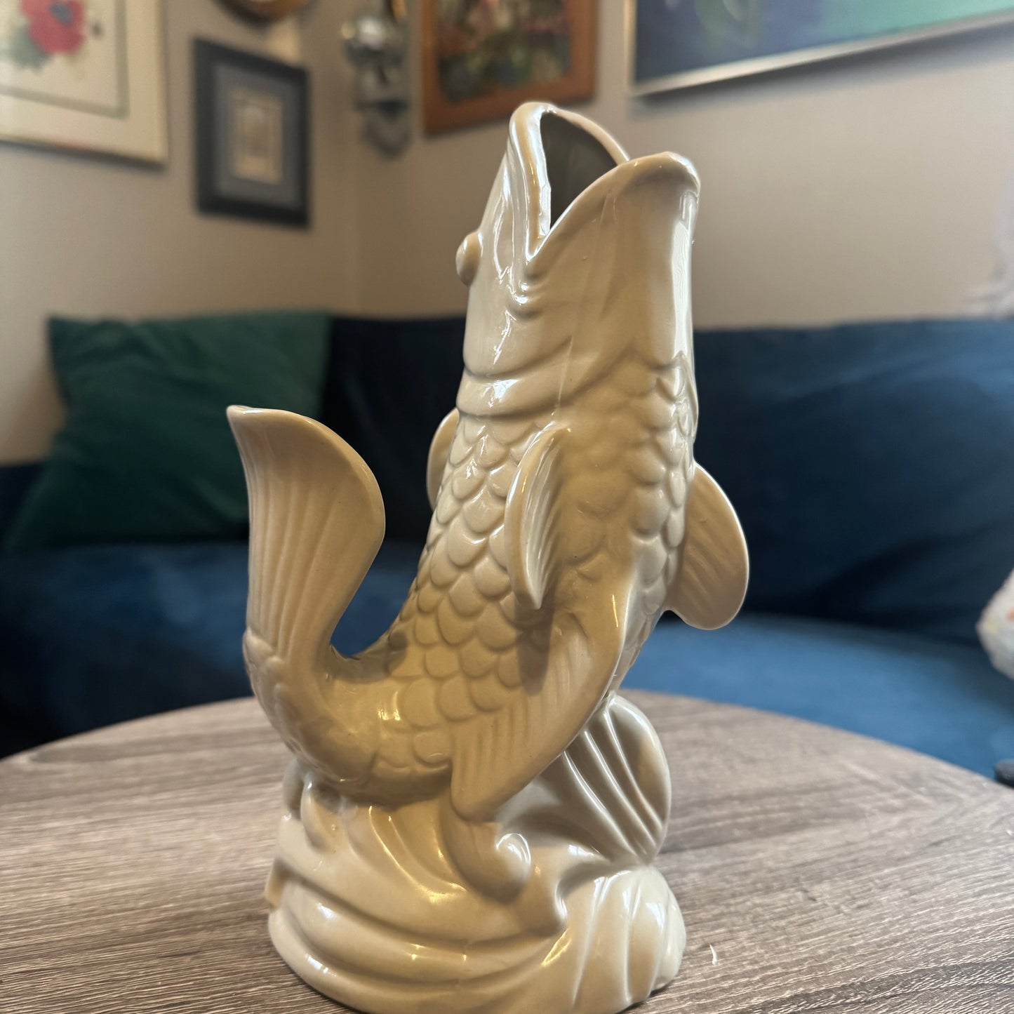 Vintage Ceramic White Koi Fish Vase