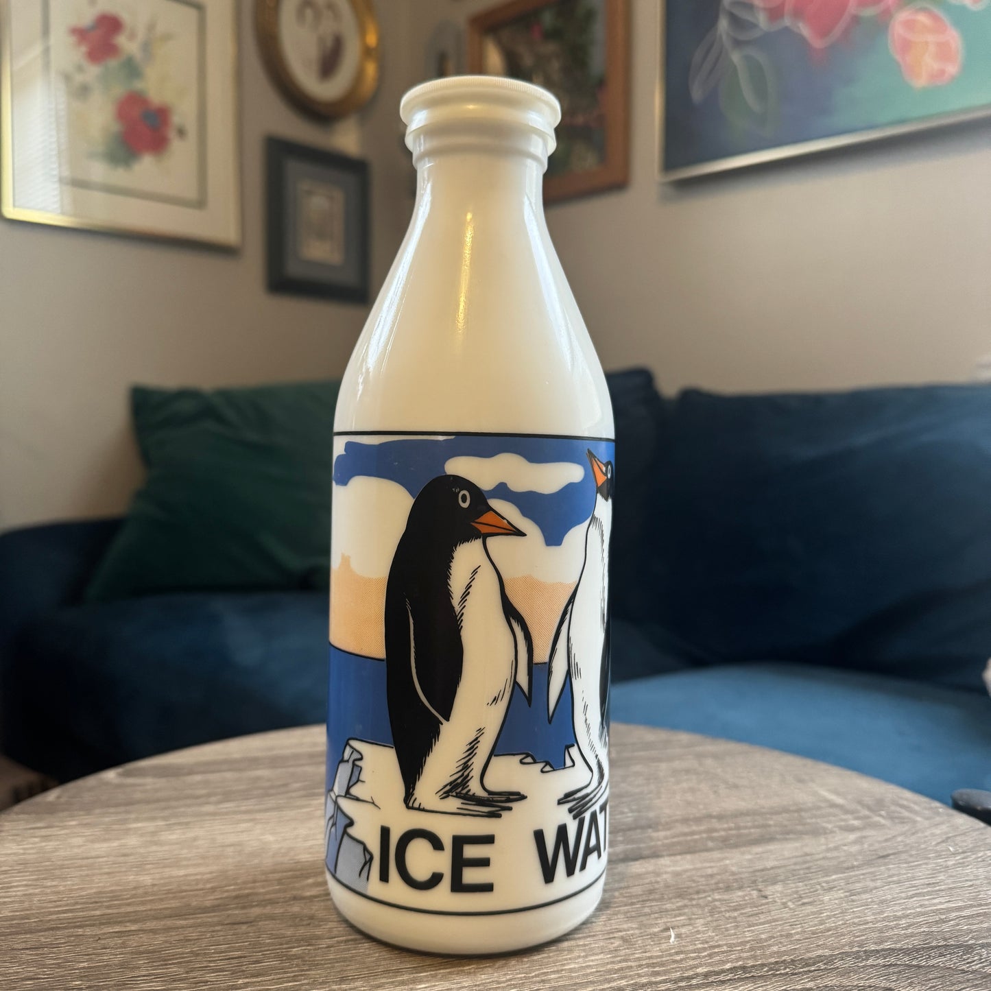 Vintage Milk Glass Ice Water Penguin Bottle