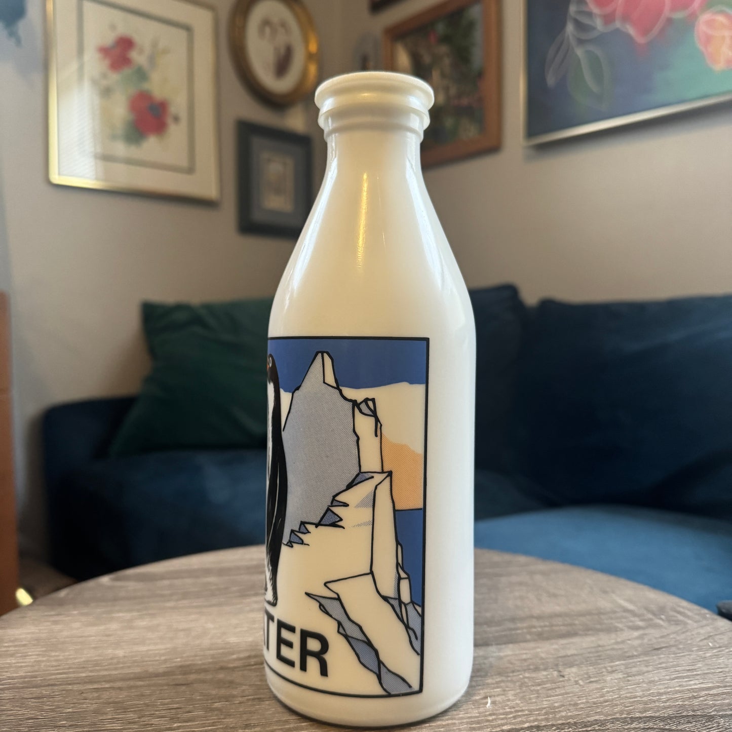 Vintage Milk Glass Ice Water Penguin Bottle