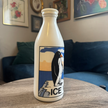 Vintage Milk Glass Ice Water Penguin Bottle