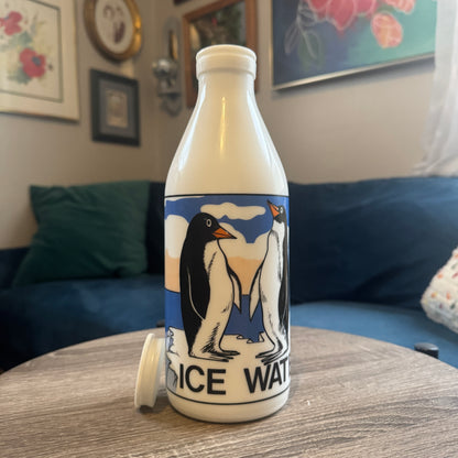Vintage Milk Glass Ice Water Penguin Bottle