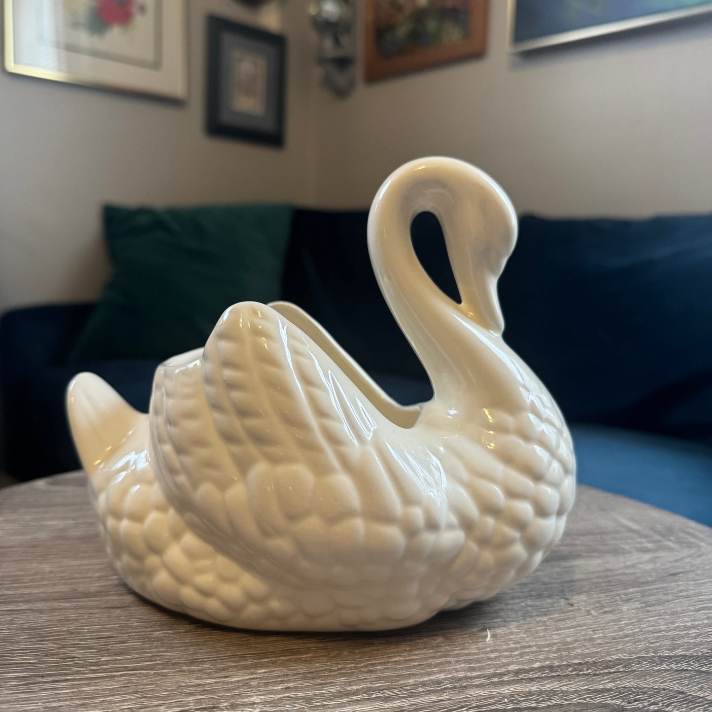 Vintage Ceramic White Swan Planter