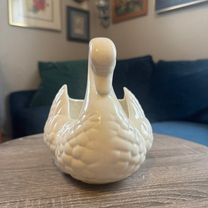 Vintage Ceramic White Swan Planter