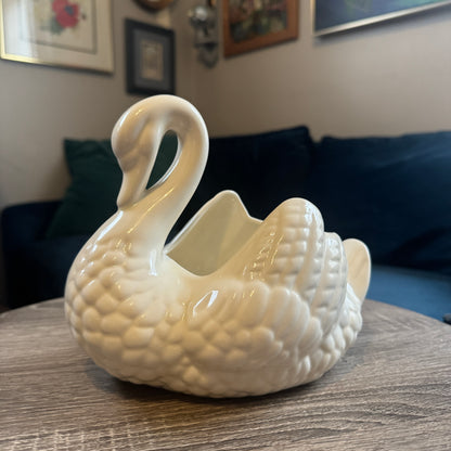 Vintage Ceramic White Swan Planter