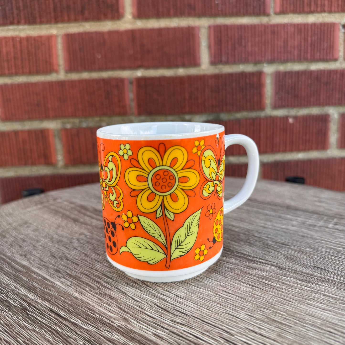 Vintage 1970s Flower Power Butterfly Mug