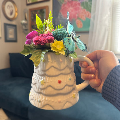 Holly & Jolly White Pastel Christmas Tree Mug Bouquet