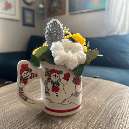 Skiing Snowmen Mug w/ Snowman Handle (Red Toboggan) Bouquet