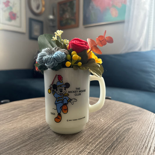 1955 Vintage Anchor Hocking Mickey Mouse Club Mug Bouquet