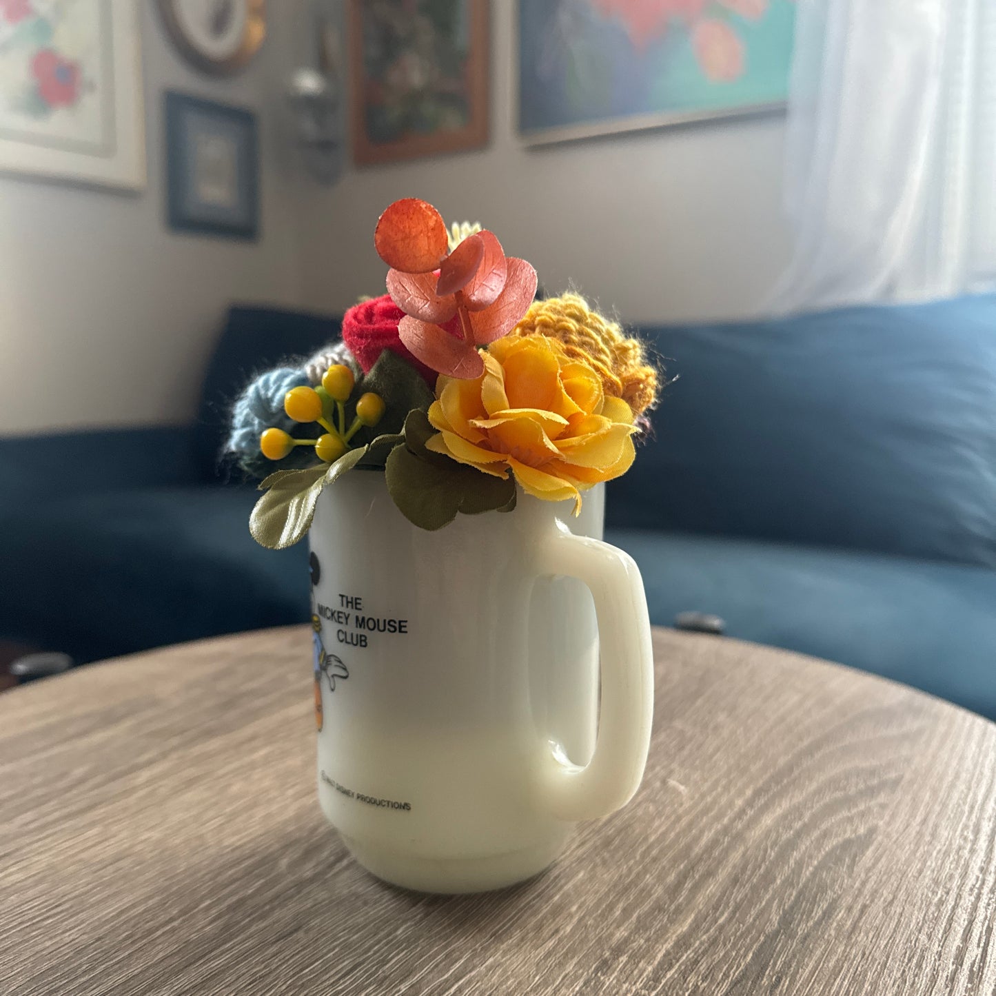 1955 Vintage Anchor Hocking Mickey Mouse Club Mug Bouquet