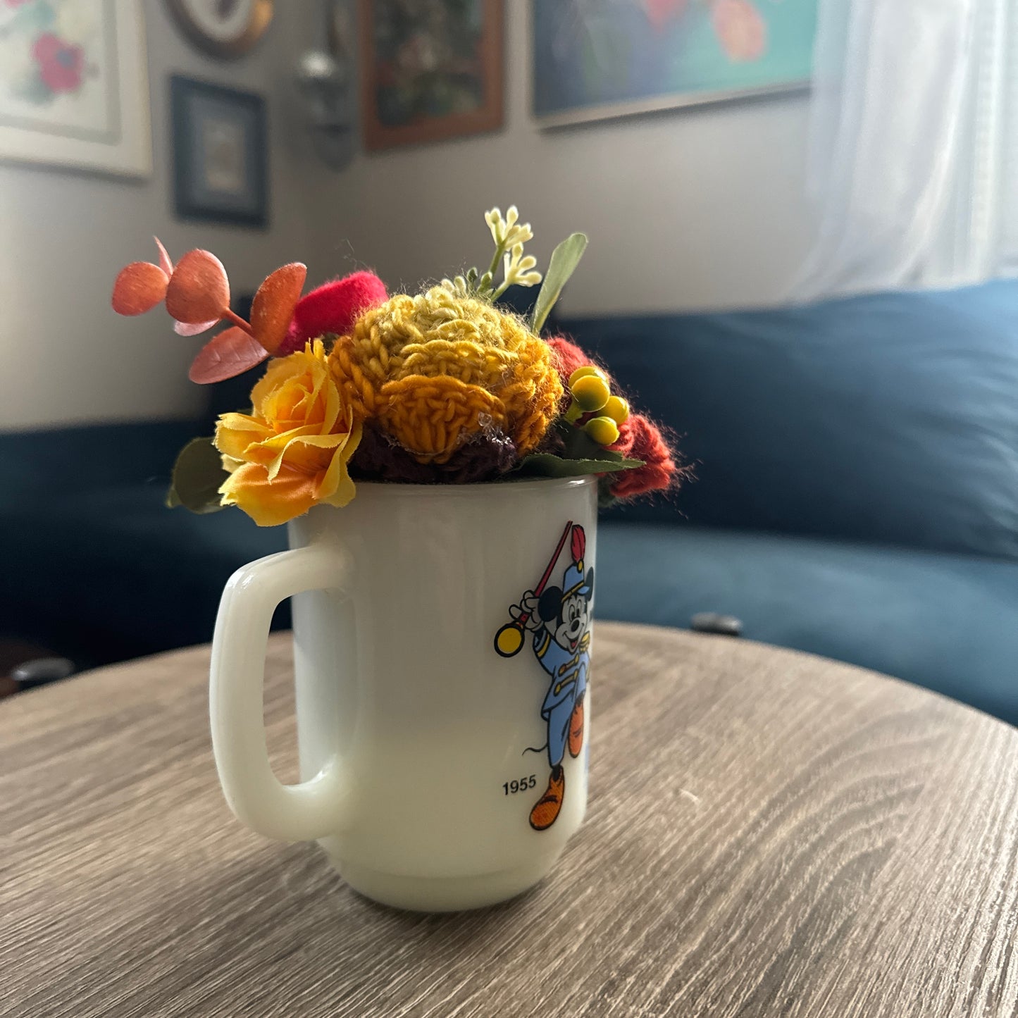 1955 Vintage Anchor Hocking Mickey Mouse Club Mug Bouquet