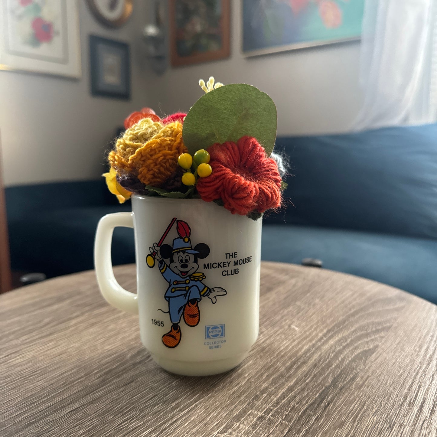 1955 Vintage Anchor Hocking Mickey Mouse Club Mug Bouquet