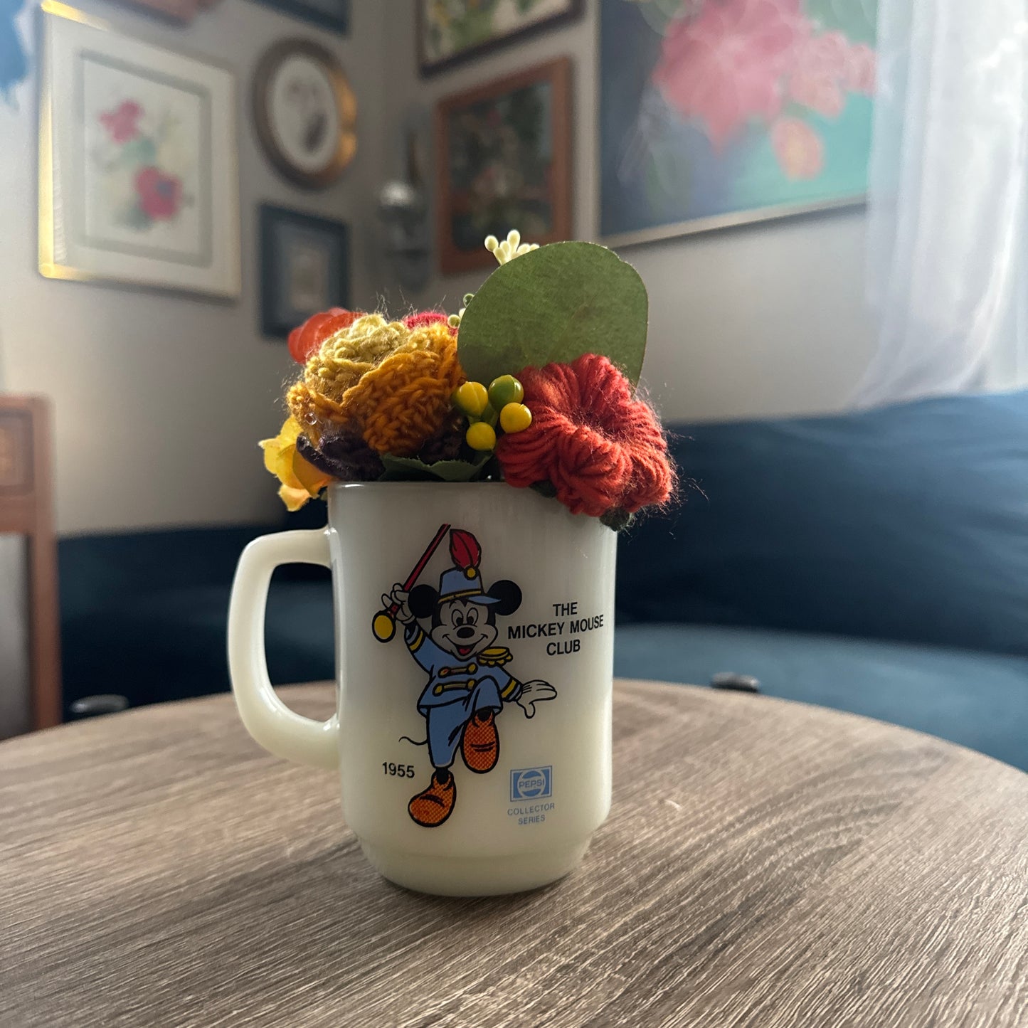 1955 Vintage Anchor Hocking Mickey Mouse Club Mug Bouquet