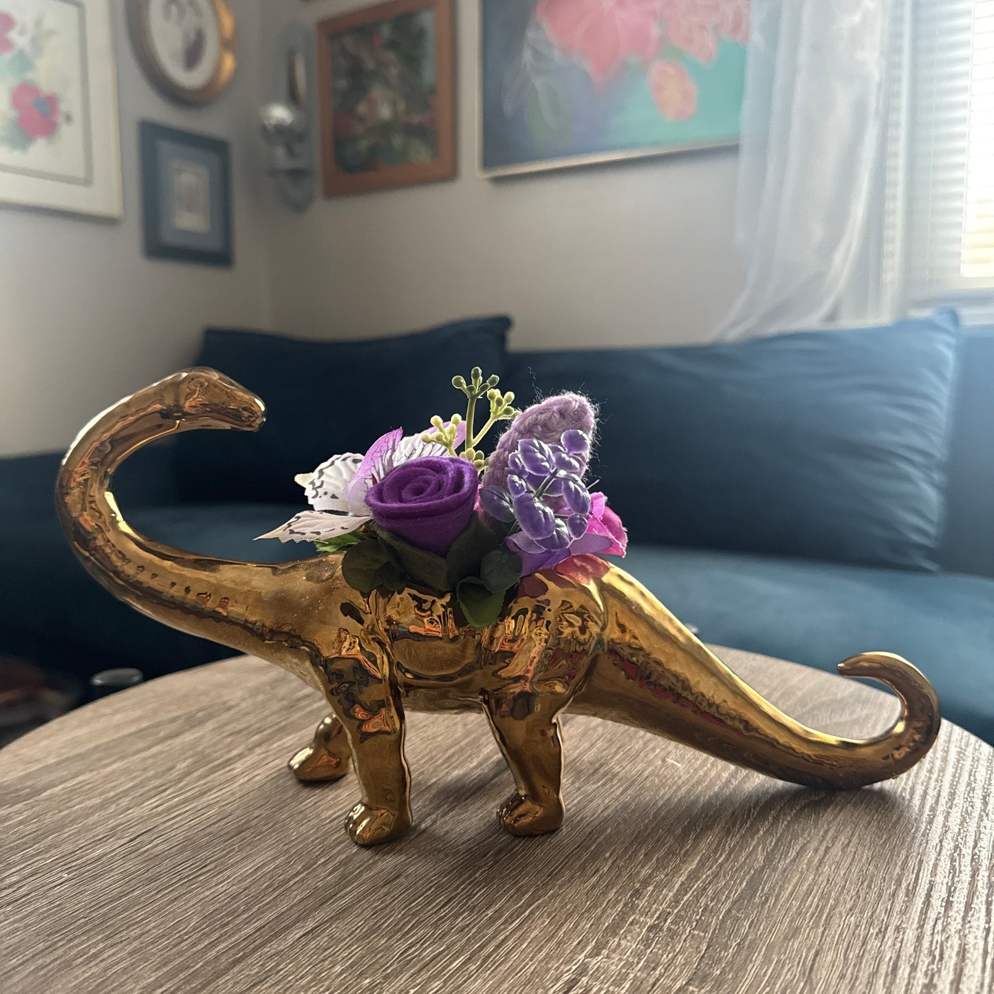 Gold Plated Brontosaurus Dinosaur Planter Bouquet