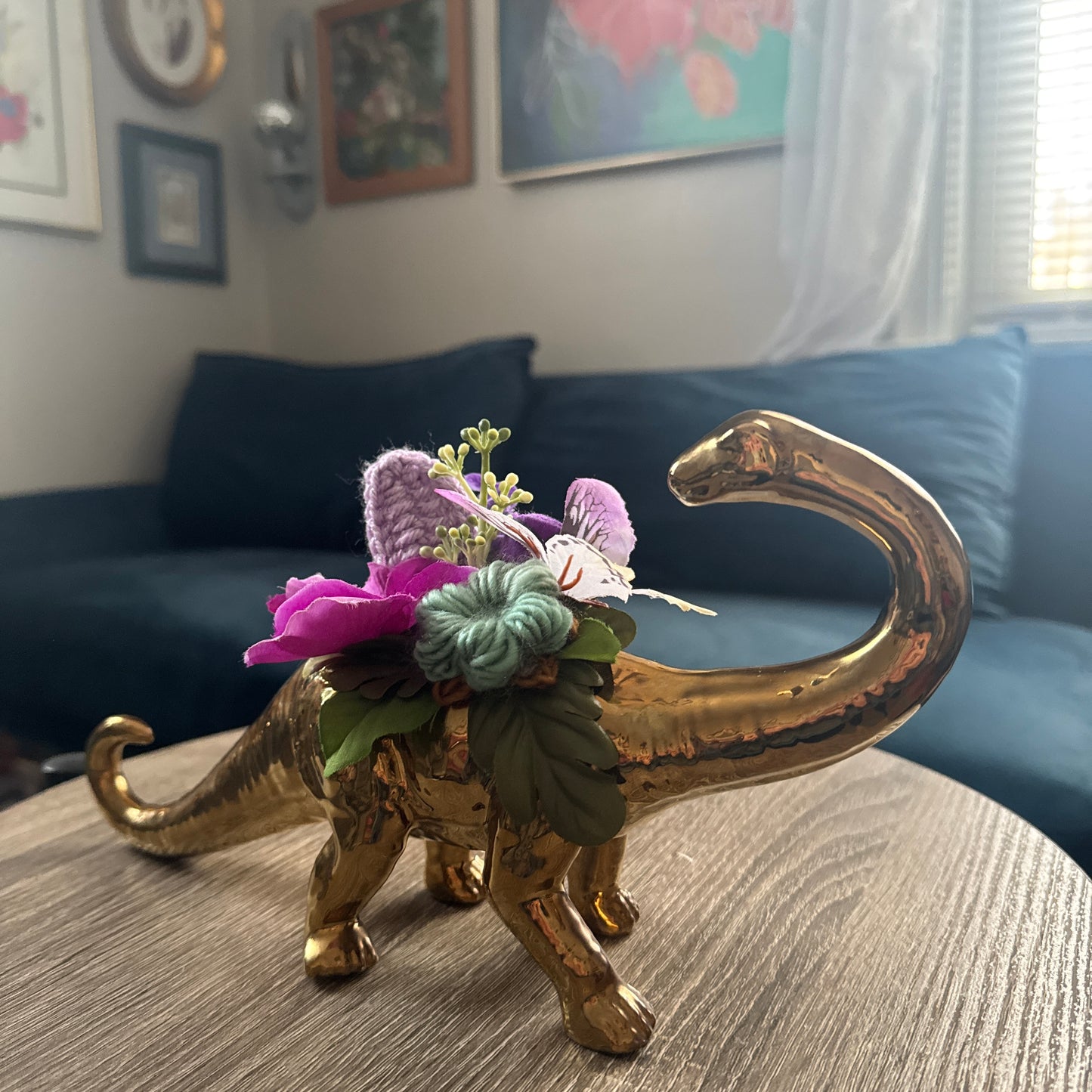 Gold Plated Brontosaurus Dinosaur Planter Bouquet
