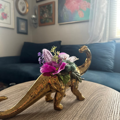 Gold Plated Brontosaurus Dinosaur Planter Bouquet