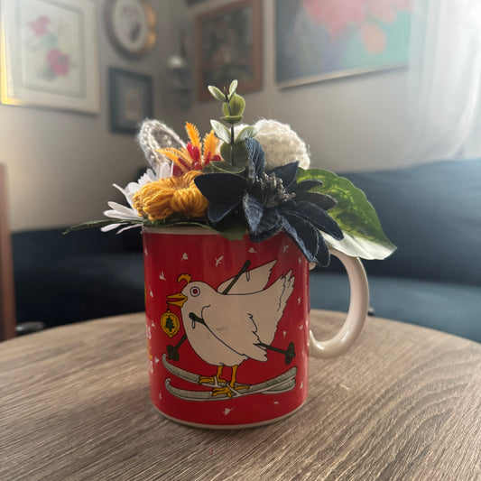 Vintage Dove on Skis Holiday Mug Bouquet