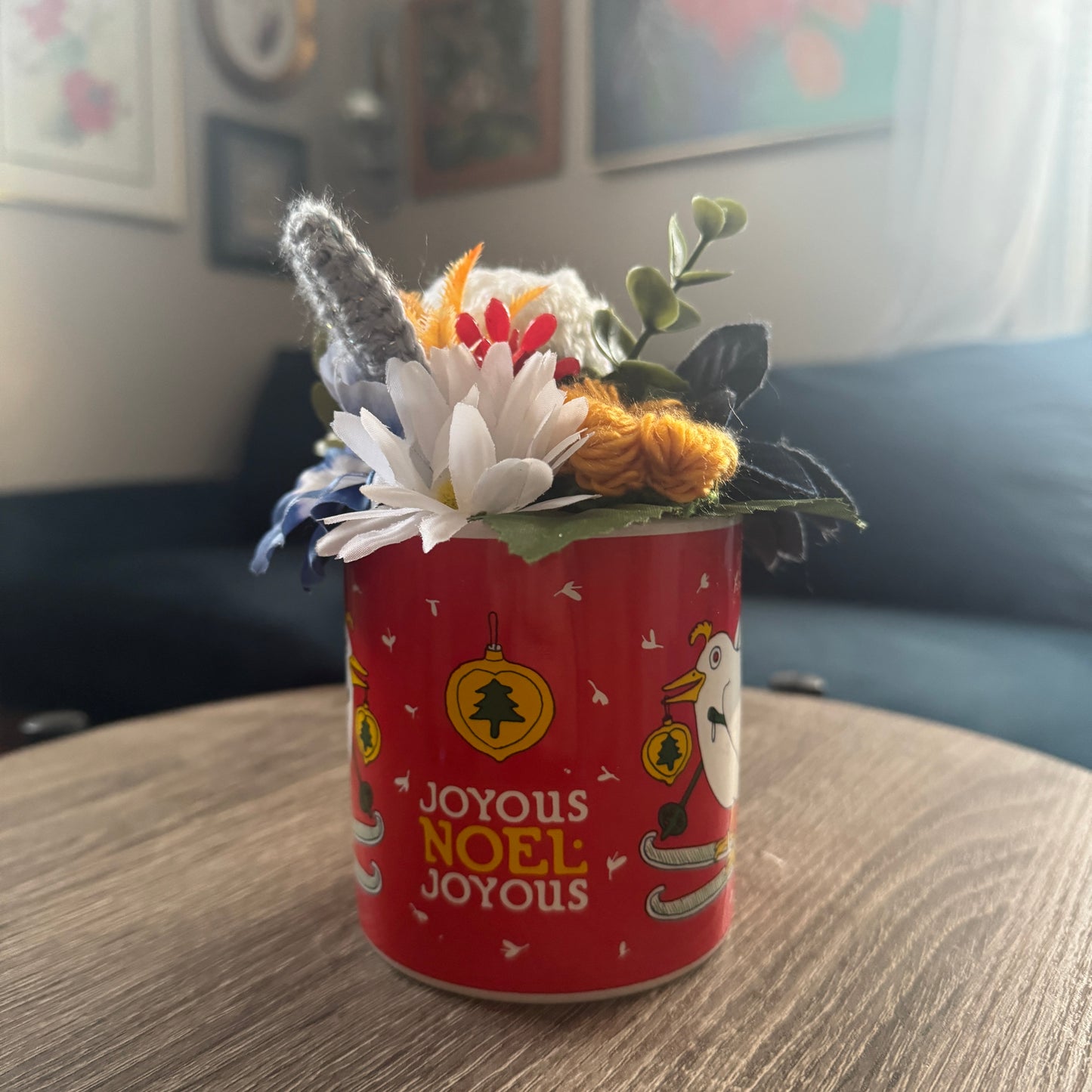 Vintage Dove on Skis Holiday Mug Bouquet