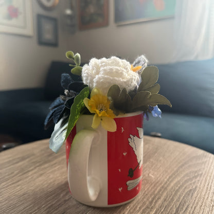 Vintage Dove on Skis Holiday Mug Bouquet