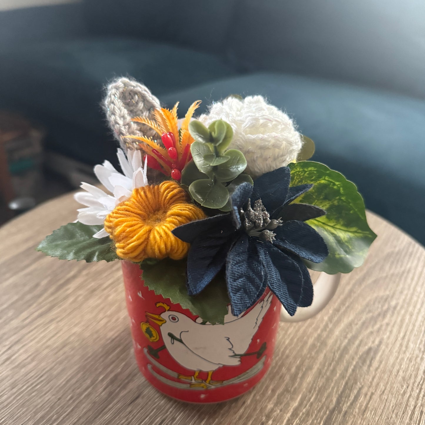 Vintage Dove on Skis Holiday Mug Bouquet