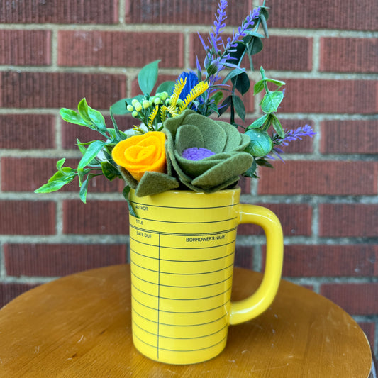 Yellow Library Check-Out Card Mug Vase