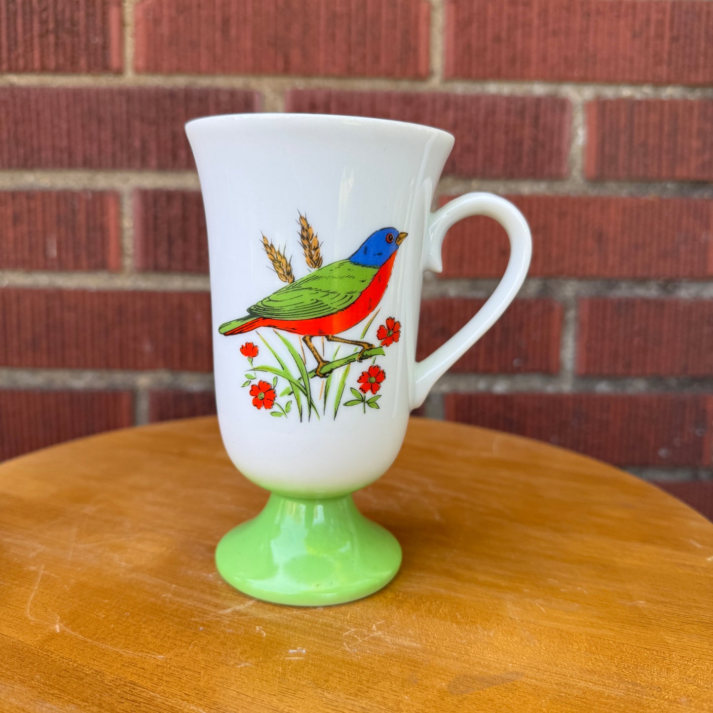 Green Songbird & Wildflower Pedestal Mug