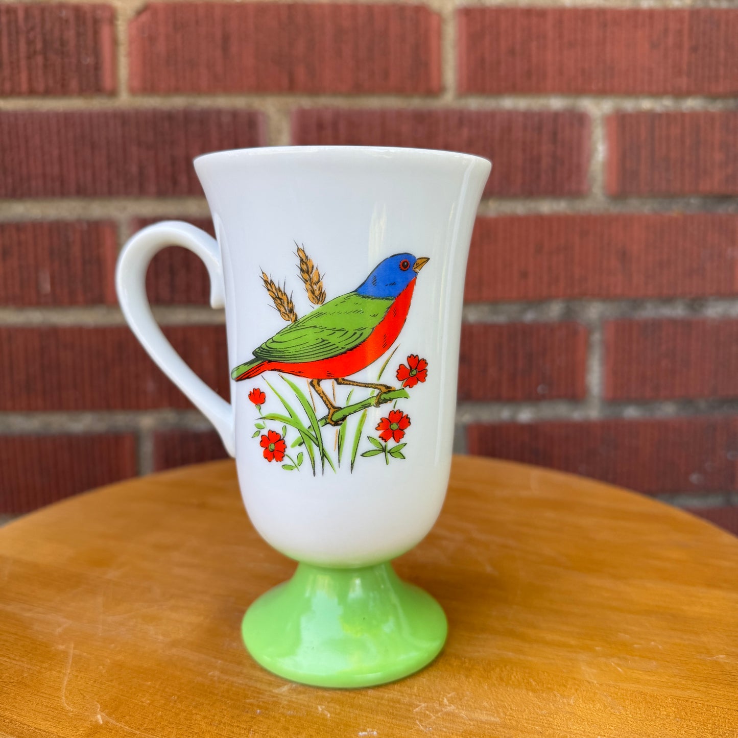 Green Songbird & Wildflower Pedestal Mug