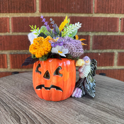 Vintage Ceramic Jack O' Lantern Mug w/ Vulture Handle Bouquet