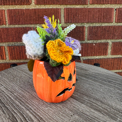 Vintage Ceramic Jack O' Lantern Mug w/ Vulture Handle Bouquet