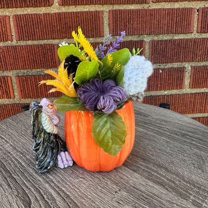Vintage Ceramic Jack O' Lantern Mug w/ Vulture Handle Bouquet