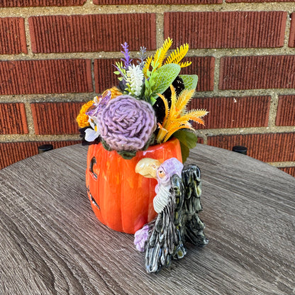 Vintage Ceramic Jack O' Lantern Mug w/ Vulture Handle Bouquet