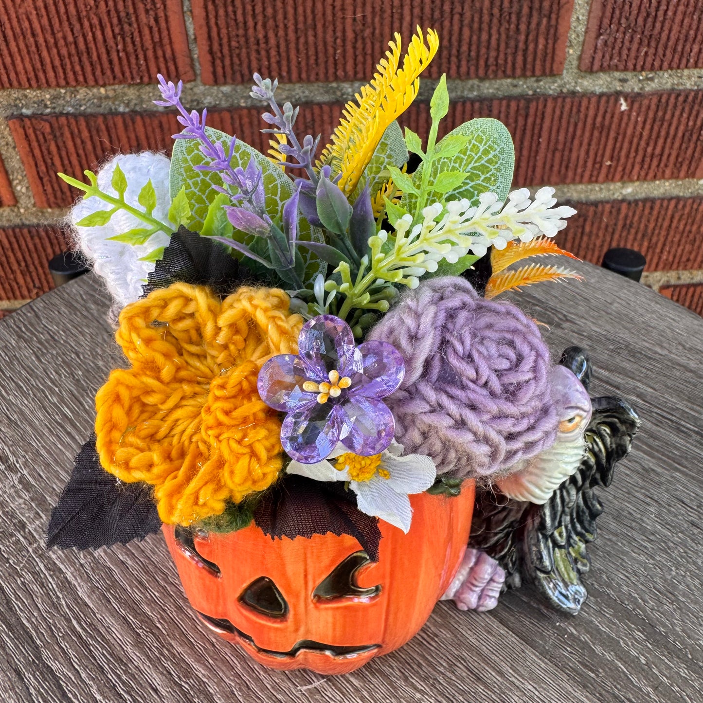 Vintage Ceramic Jack O' Lantern Mug w/ Vulture Handle Bouquet