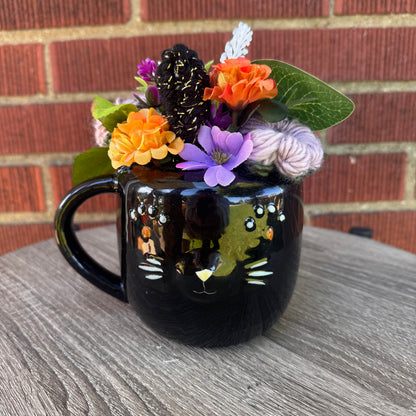 Black Cat Ceramic Mug Bouquet