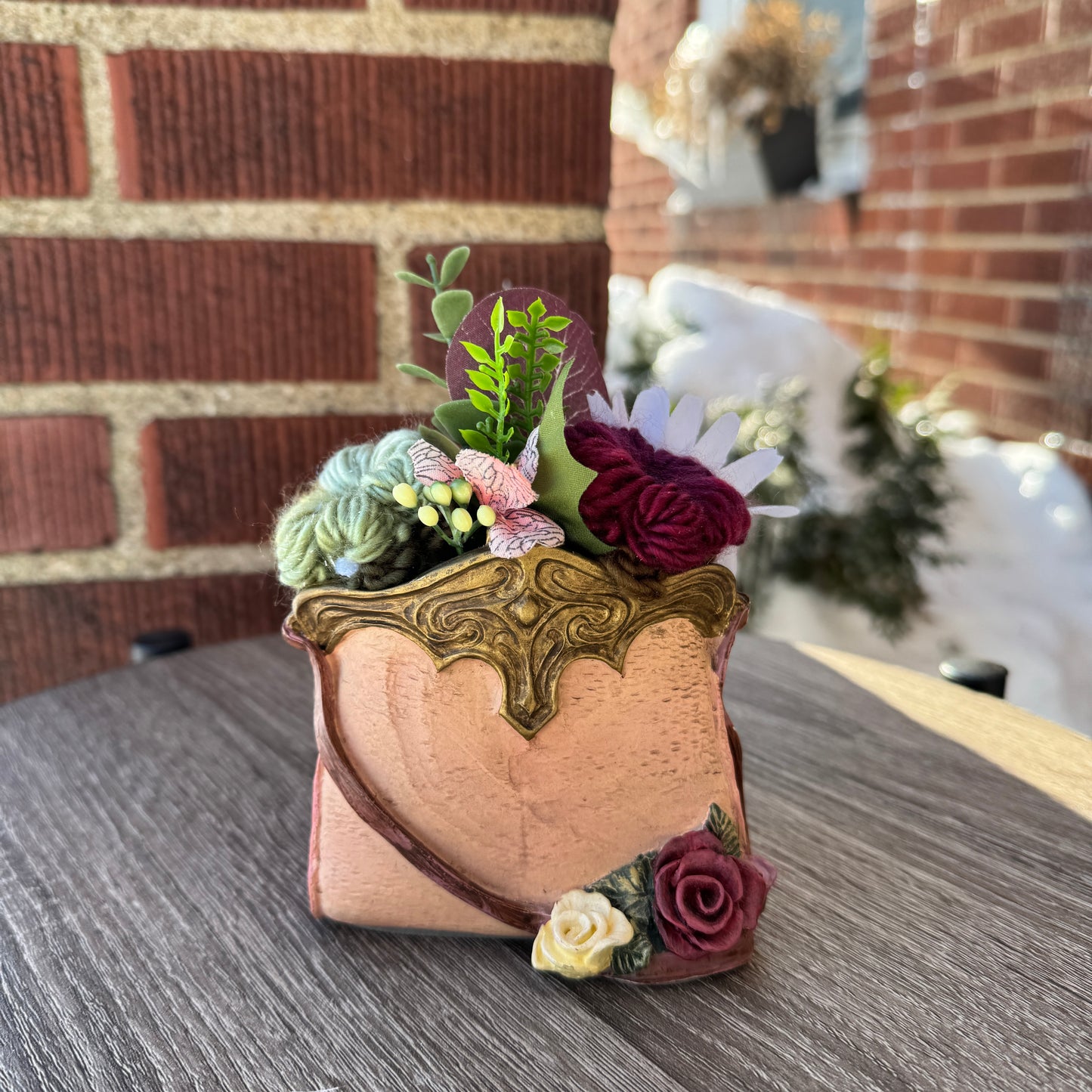 Vintage Handbag w/ Gloves Vase Bouquet