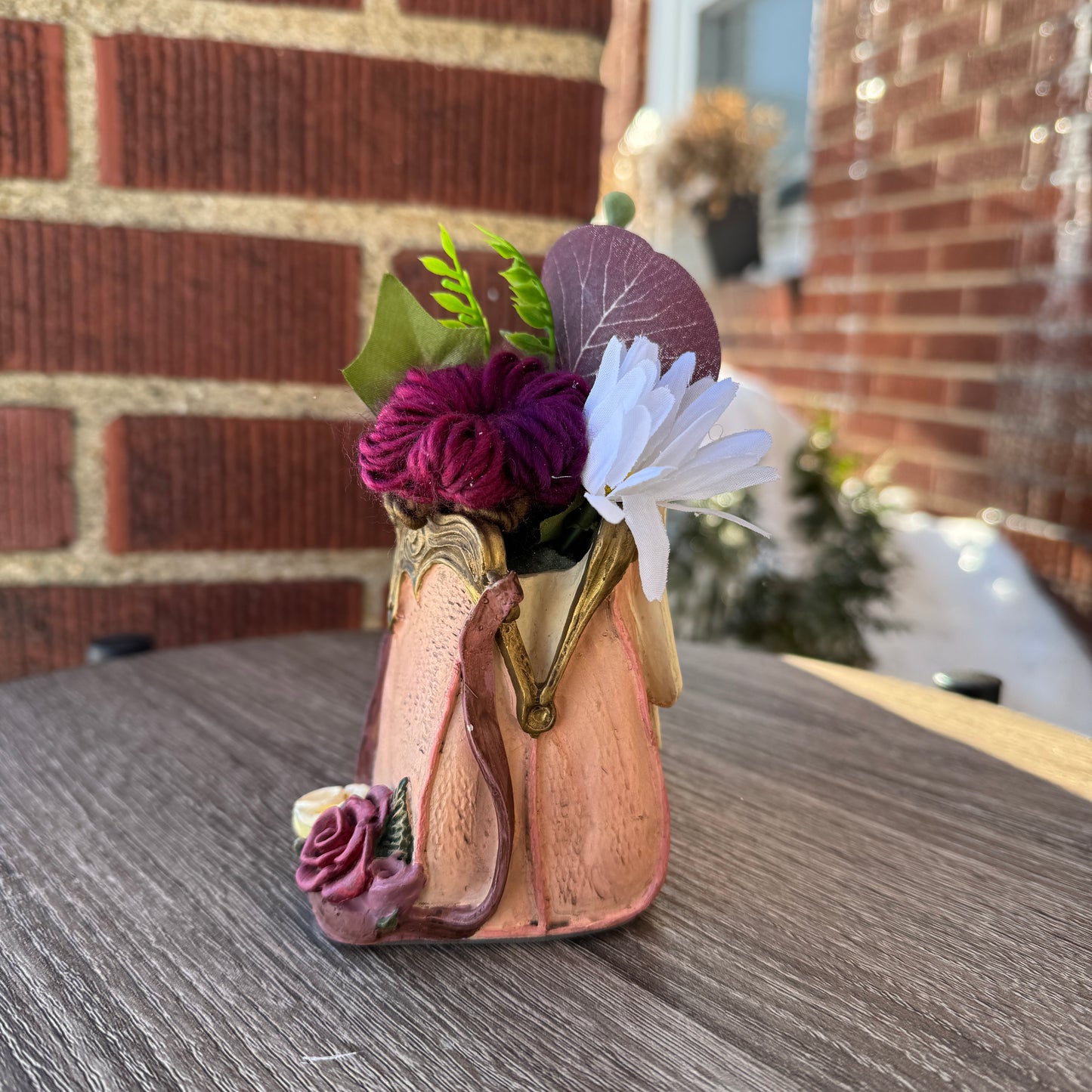 Vintage Handbag w/ Gloves Vase Bouquet