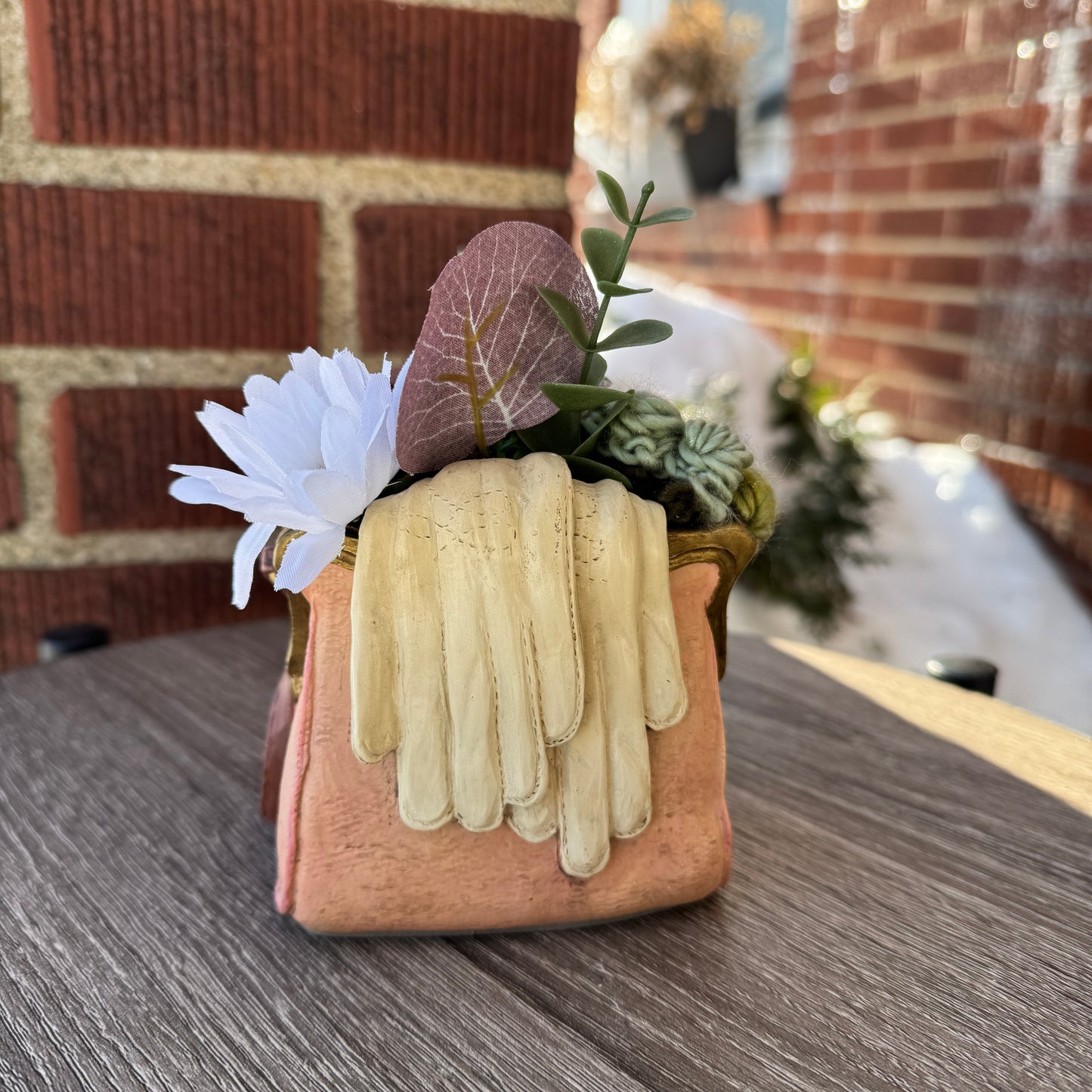 Vintage Handbag w/ Gloves Vase Bouquet
