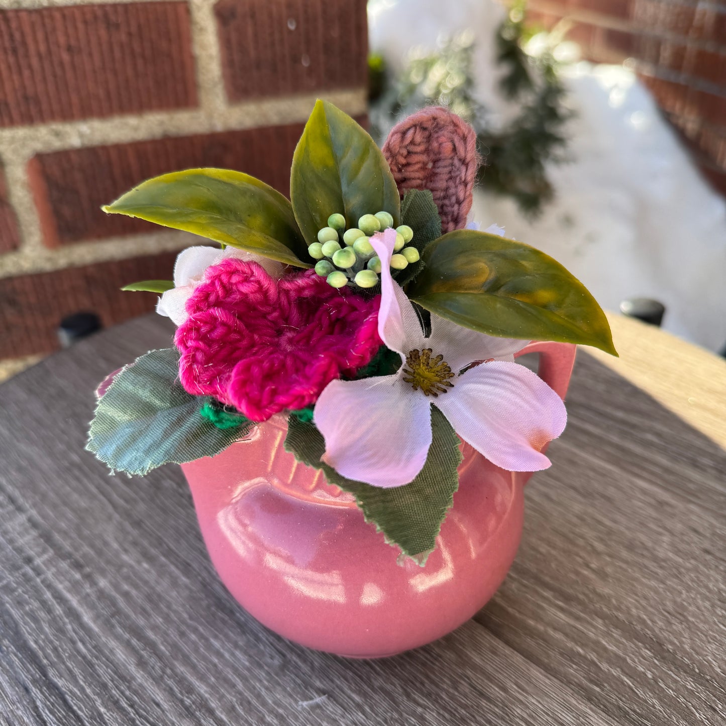 Vintage Salada Magenta Teapot Bouquet